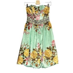 XXI Strapless Bubble Dress Mint Green Floral - Size Small